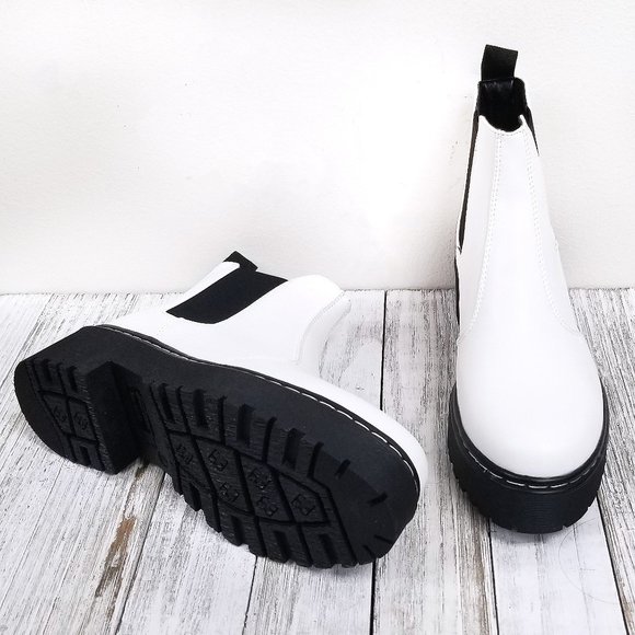 New White Elastic Chelsea Combat Lug Boots - Picture 5 of 5